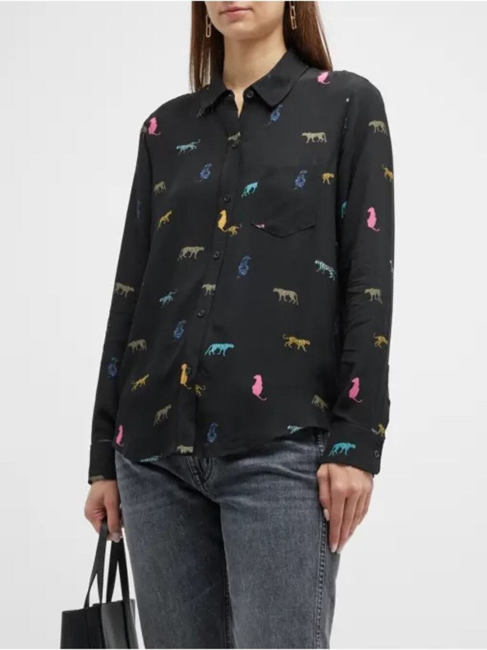 Rails Kathryn Wildcat Button Down Shirt in Black Womens Small